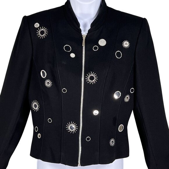 Alberto Makali Caché 8 / M Black Evening Blazer Silver Sunburst Star Embroidery - Picture 5 of 13